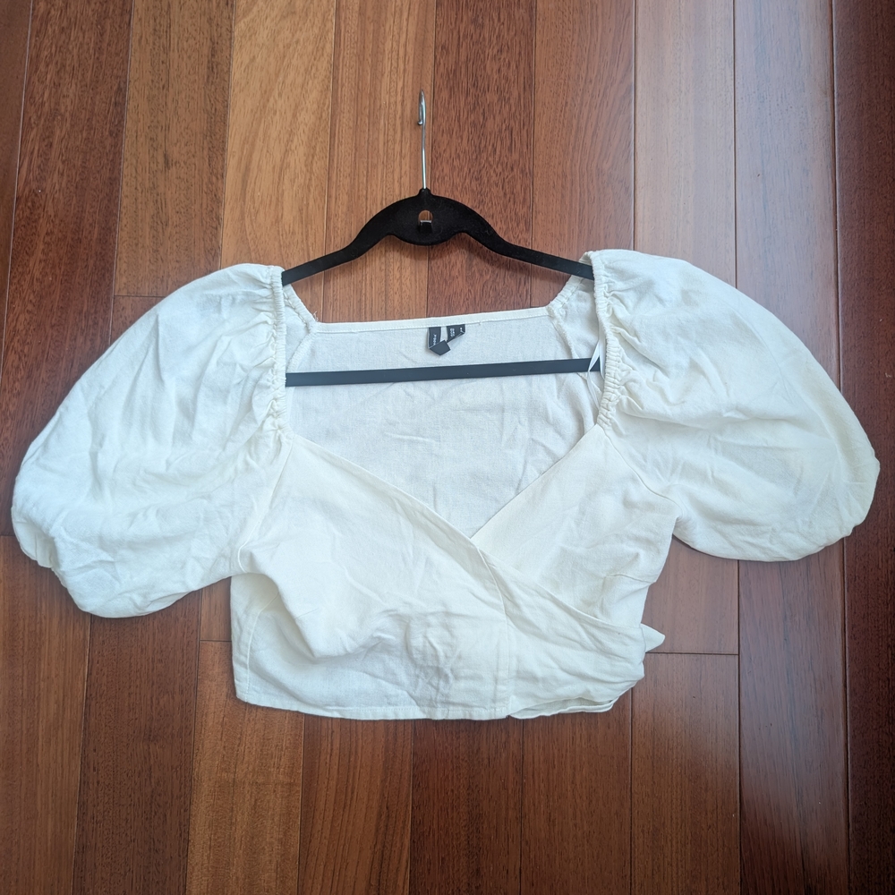 Vero Moda White Puff Sleeve Wrap Crop Blouse